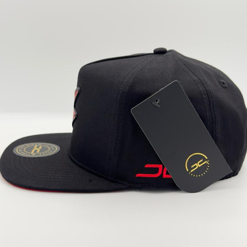 Black/Red Lightning Bolt Flat Snapback Cap