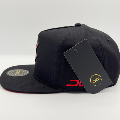 Black/Red Lightning Bolt Flat Snapback Cap