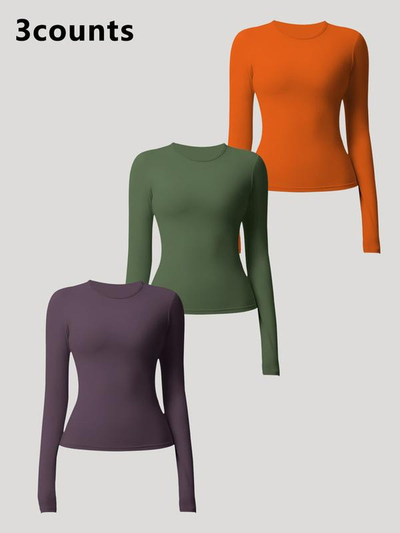 Women'S Seamless Long Sleeve Yoga Top Set, Sporty Woven Fabric, Thin Fit, Ideal for All Seasons, Running & Gym Wear