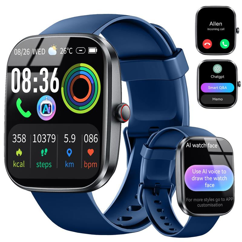 Smartwatch with Built-In AI Chatbot (Calls Received/Made), 1.91-Inch Unisex Model, Supports over 112 Fitness Activity Tracking, Calorie Burn/Sleep Monitoring, IP68 Waterproof Pedometer, Compatible with Android and Ios Systems.