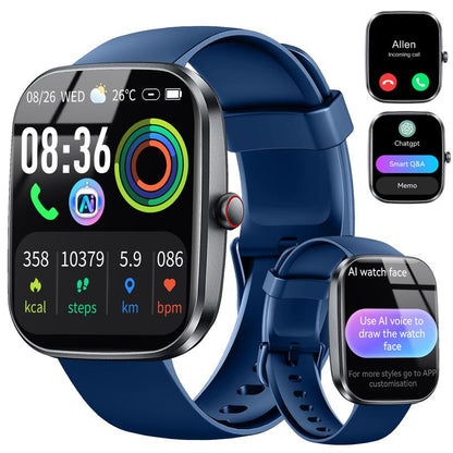 Smartwatch with Built-In AI Chatbot (Calls Received/Made), 1.91-Inch Unisex Model, Supports over 112 Fitness Activity Tracking, Calorie Burn/Sleep Monitoring, IP68 Waterproof Pedometer, Compatible with Android and Ios Systems.