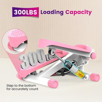 Pink Compact Stepper Machine with Resistance Bands – Full-Body Workout for Home Use, Supports 300 Lbs – Tone Muscles & Burn Calories Efficiently