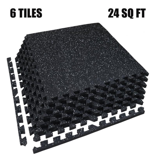 AIRHOP 0.79In Thick 48 Sq Ft Exercise Equipment Mats, 12 Tiles Upgraded Rubber Top with High Density EVA Foam, Large Interlocking Puzzle Gym Flooring for Home Gym, Heavy Weight Workout,Black & White