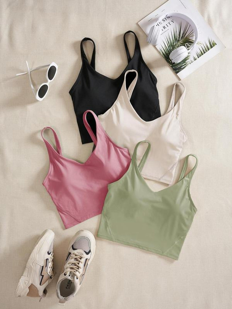 Women'S Solid Sports Bra, Quick Drying Breathable Comfortable Crop Cami Top for Yoga Gym Workout Running, Ladies Sportswear Clothing for Indoor Outdoor Wear