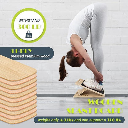 Portable Wooden Slant Board for Calf Stretching Squats Calf Stretcher Pilates Physical Therapy Equipment Adjustable Incline Board for Knees Ankle Heel Feet Leg