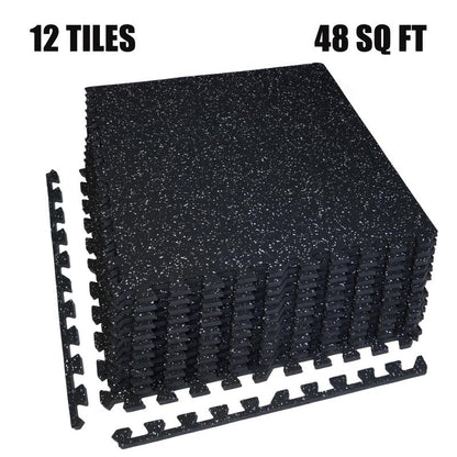 AIRHOP 0.79In Thick 48 Sq Ft Exercise Equipment Mats, 12 Tiles Upgraded Rubber Top with High Density EVA Foam, Large Interlocking Puzzle Gym Flooring for Home Gym, Heavy Weight Workout,Black & White
