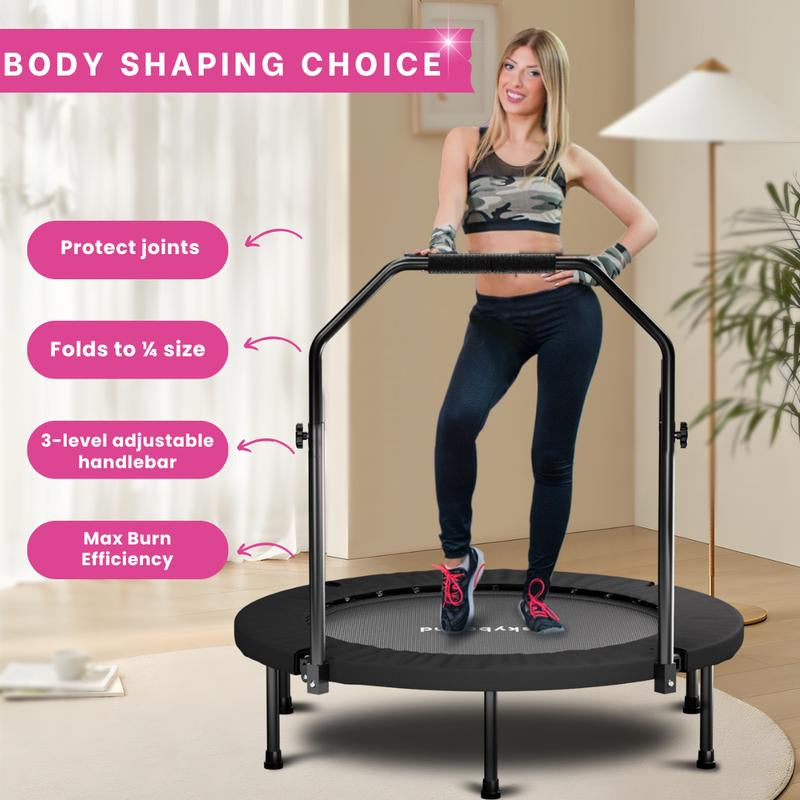 Foldable Trampoline with Adjustable U-Bar Handle – 40Inch, Quiet Bouncing for Motor Skill Training, 32 High-Quality Springs, Easy to Store