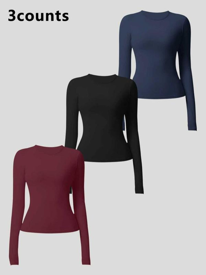 Women'S Seamless Long Sleeve Yoga Top Set, Sporty Woven Fabric, Thin Fit, Ideal for All Seasons, Running & Gym Wear