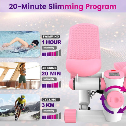 Pink Compact Stepper Machine with Resistance Bands – Full-Body Workout for Home Use, Supports 300 Lbs – Tone Muscles & Burn Calories Efficiently