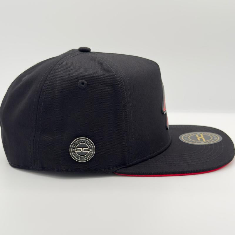Black/Red Lightning Bolt Flat Snapback Cap
