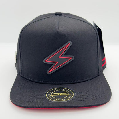 Black/Red Lightning Bolt Flat Snapback Cap