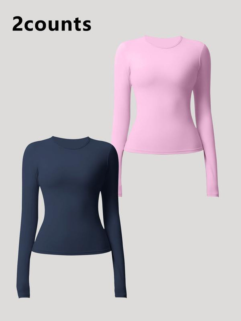 Women'S Seamless Long Sleeve Yoga Top Set, Sporty Woven Fabric, Thin Fit, Ideal for All Seasons, Running & Gym Wear