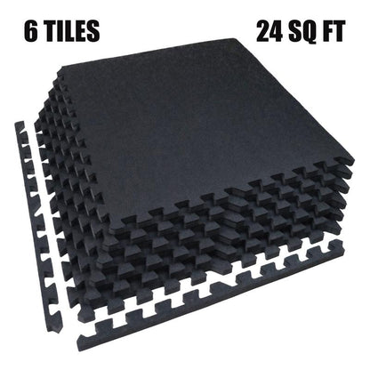AIRHOP 0.79In Thick 48 Sq Ft Exercise Equipment Mats, 12 Tiles Upgraded Rubber Top with High Density EVA Foam, Large Interlocking Puzzle Gym Flooring for Home Gym, Heavy Weight Workout,Black & White