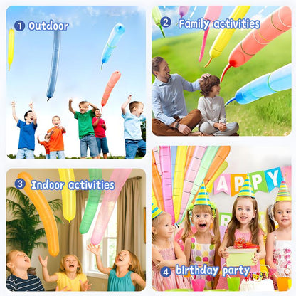 Dealsforyou 100 Pack Rocket Balloons plus 1 Easy to Use Pump Party Pack No Refill Needed Watch Balloons Rocket to Sky Outdoor Indoor Fun
