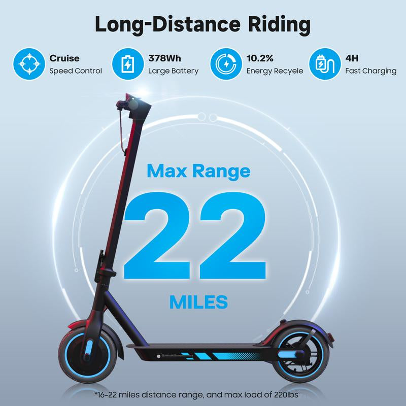 Electric Scooter 500W Motor for Adult with 10" Vacuum Big Tire,Max Speed 25Mph,Foldable & Portable Escooter for Commuting,Electric Kick Scooter with APP Control 36V 10.5AH Battery Foldable Scooter Dual Brake