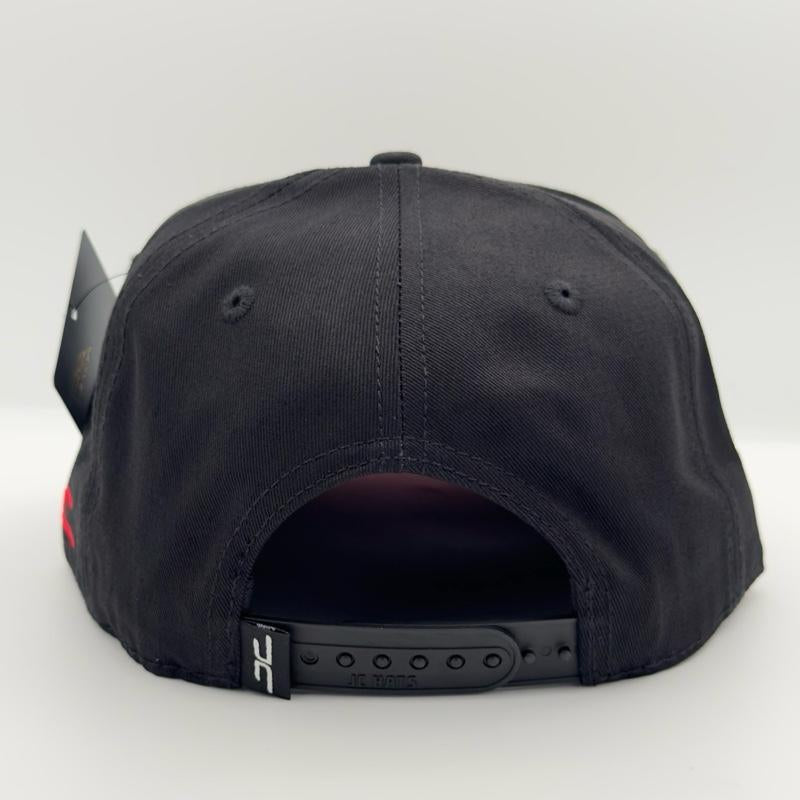 Black/Red Lightning Bolt Flat Snapback Cap