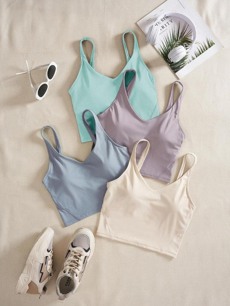 Women'S Solid Sports Bra, Quick Drying Breathable Comfortable Crop Cami Top for Yoga Gym Workout Running, Ladies Sportswear Clothing for Indoor Outdoor Wear