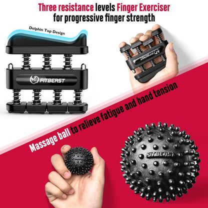 Fitbeast 10-160 Lbs Grip Strength Trainer Kit, Pro Hand and Forearm Strengthener Kit with Adjustable Resistance and Multi-Function Massage Balls for Hand Therapy, Grip Training, and Recovery