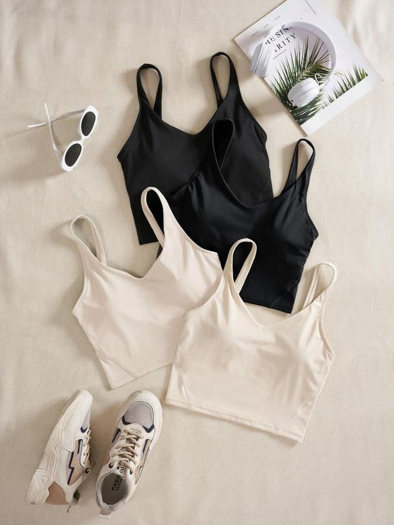 Women'S Solid Sports Bra, Quick Drying Breathable Comfortable Crop Cami Top for Yoga Gym Workout Running, Ladies Sportswear Clothing for Indoor Outdoor Wear