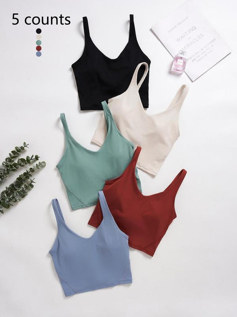 Women'S Solid Sports Bra, Quick Drying Breathable Comfortable Crop Cami Top for Yoga Gym Workout Running, Ladies Sportswear Clothing for Indoor Outdoor Wear