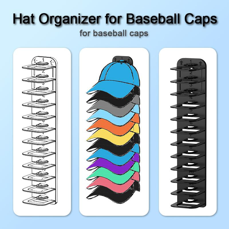 2 Upgraded Oversized Baseball Cap Organizers. Hold 24 Caps, Install Easily without Drilling. Ideal for Closet Doors, Wardrobes, and Walls—Transform Any Space into a Tidy Hat Display.
