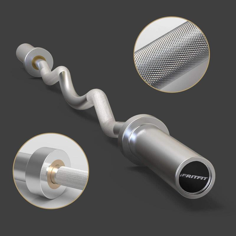 Ritfit EZ Curl Bar for Weight Training and Arm Workout - Chromed Finish for Durability and Corrosion Resistance Fitness Exercise Weight Lift