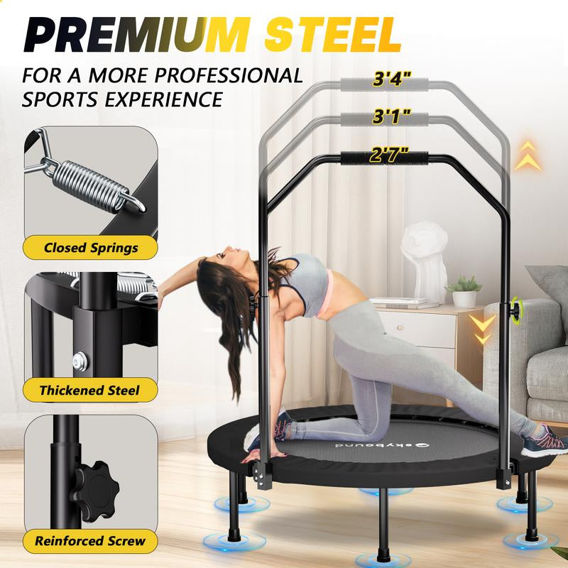 Foldable Trampoline with Adjustable U-Bar Handle – 40Inch, Quiet Bouncing for Motor Skill Training, 32 High-Quality Springs, Easy to Store