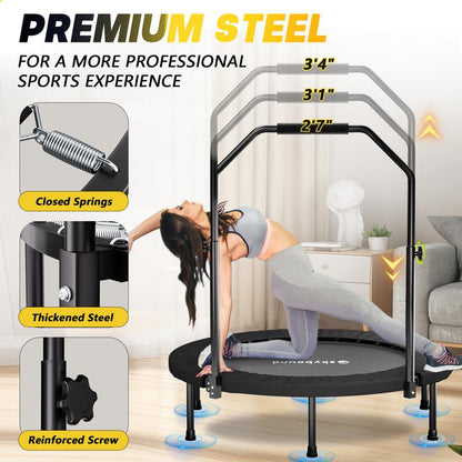 Foldable Trampoline with Adjustable U-Bar Handle – 40Inch, Quiet Bouncing for Motor Skill Training, 32 High-Quality Springs, Easy to Store