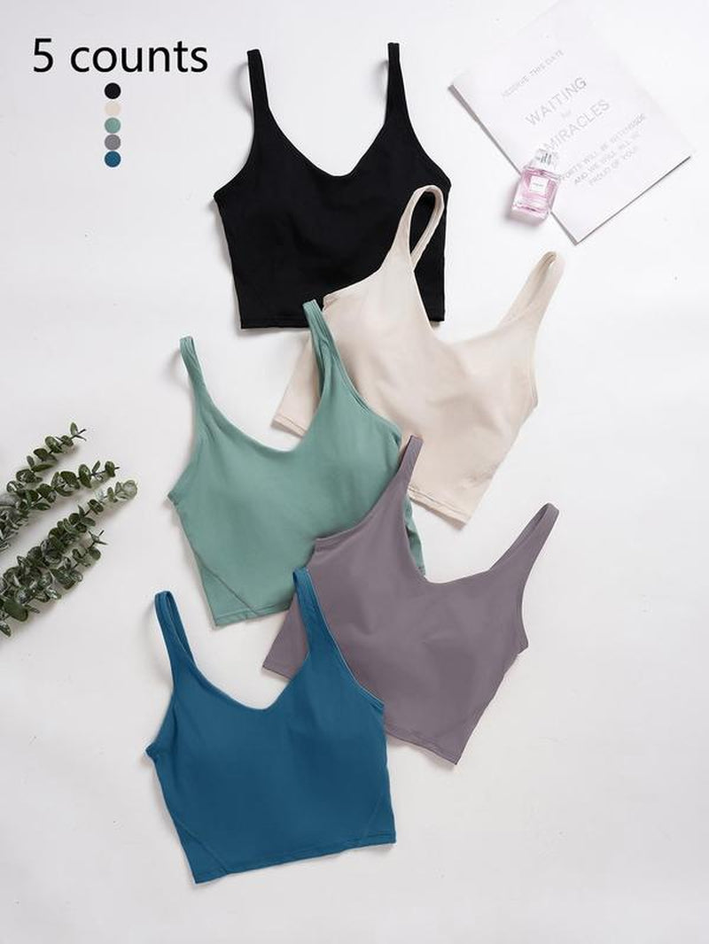 Women'S Solid Sports Bra, Quick Drying Breathable Comfortable Crop Cami Top for Yoga Gym Workout Running, Ladies Sportswear Clothing for Indoor Outdoor Wear