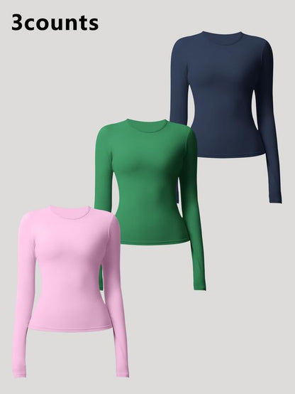 Women'S Seamless Long Sleeve Yoga Top Set, Sporty Woven Fabric, Thin Fit, Ideal for All Seasons, Running & Gym Wear