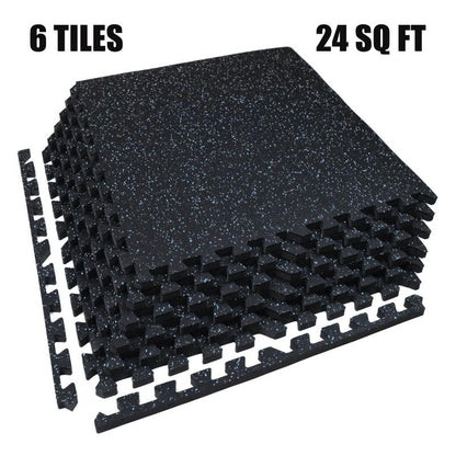 AIRHOP 0.79In Thick 48 Sq Ft Exercise Equipment Mats, 12 Tiles Upgraded Rubber Top with High Density EVA Foam, Large Interlocking Puzzle Gym Flooring for Home Gym, Heavy Weight Workout,Black & White