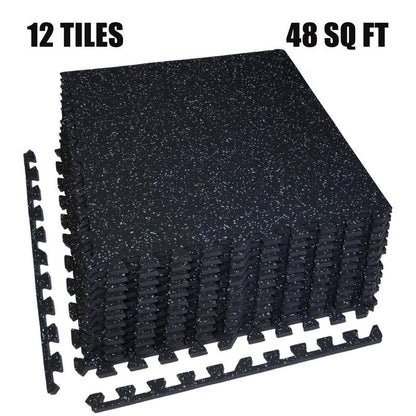 AIRHOP 0.79In Thick 48 Sq Ft Exercise Equipment Mats, 12 Tiles Upgraded Rubber Top with High Density EVA Foam, Large Interlocking Puzzle Gym Flooring for Home Gym, Heavy Weight Workout,Black & White