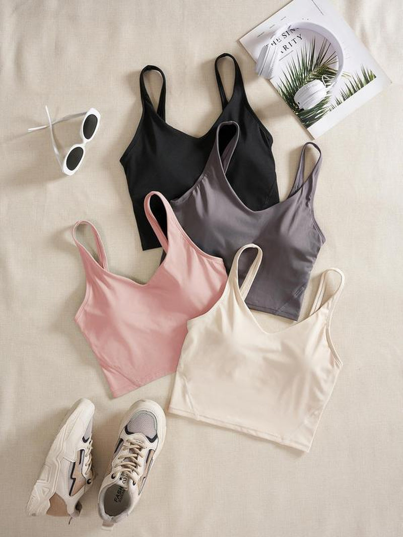 Women'S Solid Sports Bra, Quick Drying Breathable Comfortable Crop Cami Top for Yoga Gym Workout Running, Ladies Sportswear Clothing for Indoor Outdoor Wear