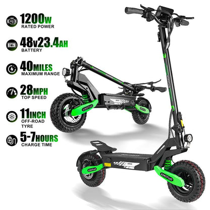 EOEOTWO GT06 Electric Scooter, 48V 13AH/23.4AH, Range of 40 Miles, 1200W Motor, Foldable Electric Skateboard, 28MPH, LED Display Screen, Front and Rear Dual Shock Absorbers, Electric Skateboard