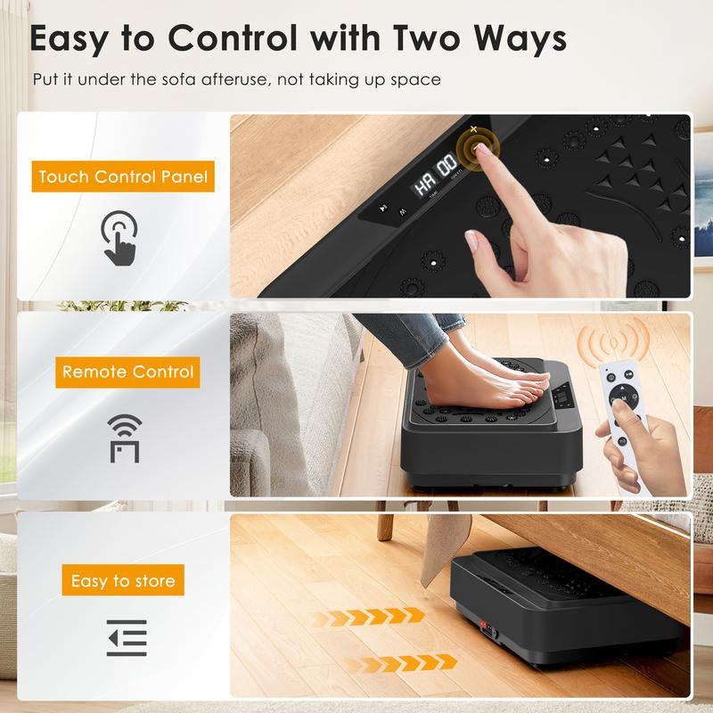 Vibration Platform Machine Water Resistance Bands - 25Lbs Home Fitness Whole Body Workout, LED Display & Remote, 28" Compact Design for Weight Loss & Toning