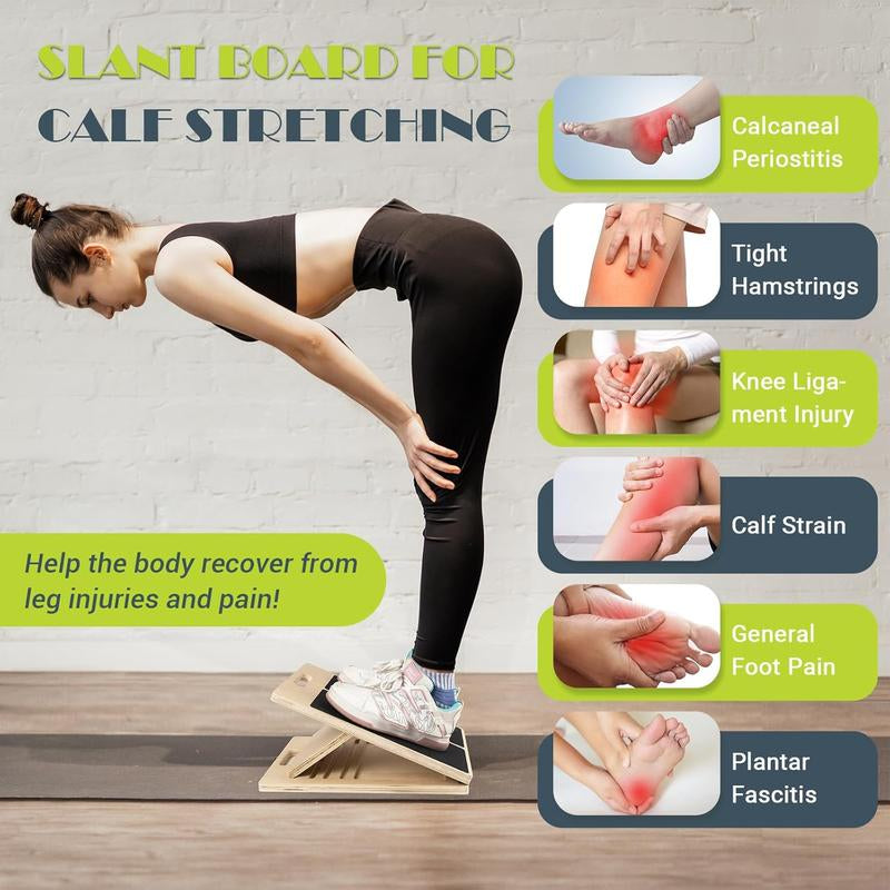 Portable Wooden Slant Board for Calf Stretching Squats Calf Stretcher Pilates Physical Therapy Equipment Adjustable Incline Board for Knees Ankle Heel Feet Leg