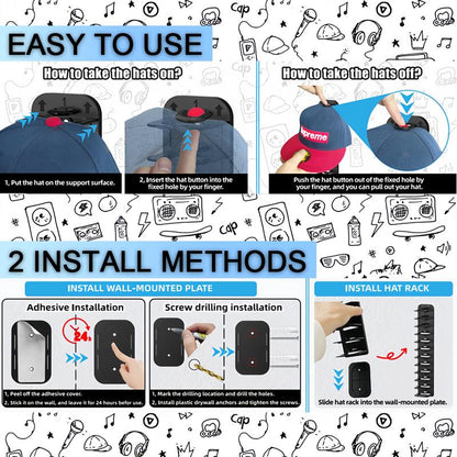 2 Upgraded Oversized Baseball Cap Organizers. Hold 24 Caps, Install Easily without Drilling. Ideal for Closet Doors, Wardrobes, and Walls—Transform Any Space into a Tidy Hat Display.