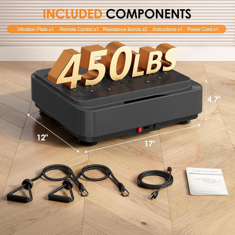 Vibration Platform Machine Water Resistance Bands - 25Lbs Home Fitness Whole Body Workout, LED Display & Remote, 28" Compact Design for Weight Loss & Toning