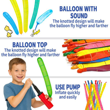 Dealsforyou 100 Pack Rocket Balloons plus 1 Easy to Use Pump Party Pack No Refill Needed Watch Balloons Rocket to Sky Outdoor Indoor Fun