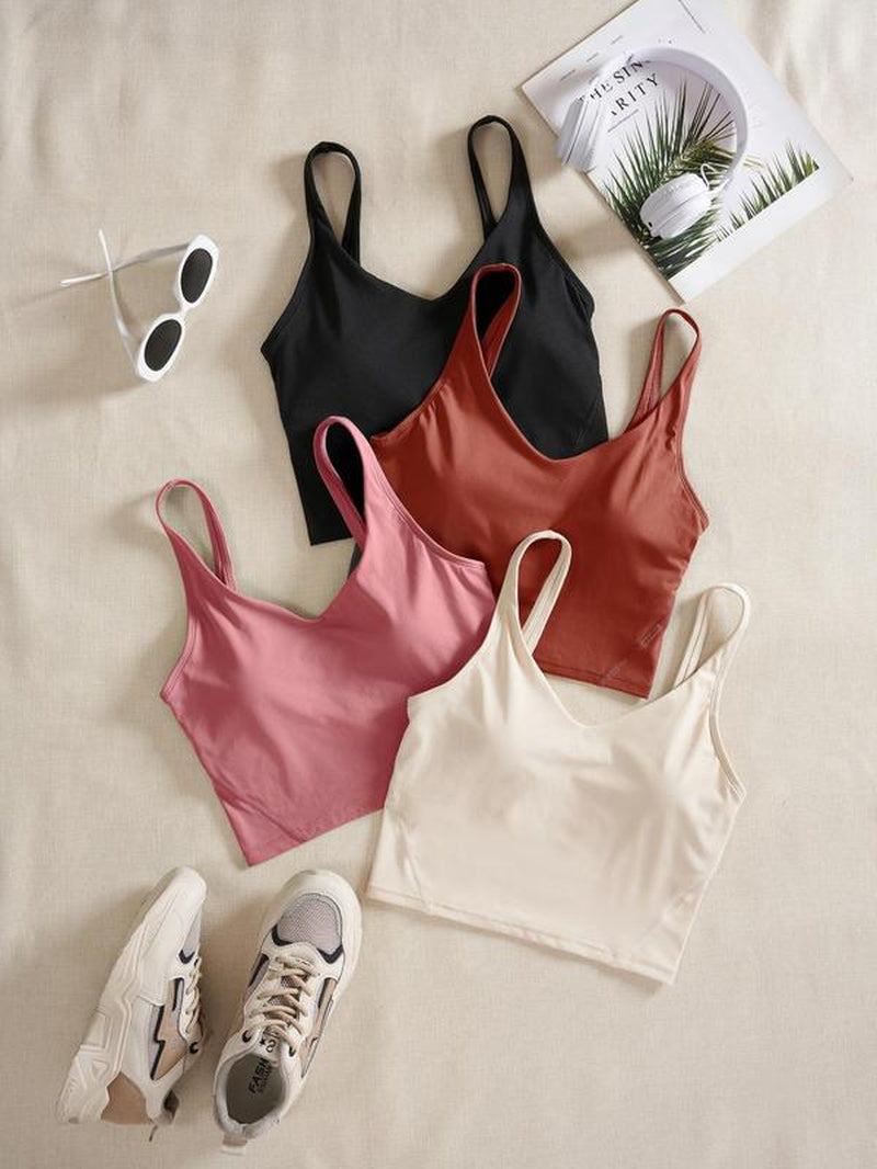 Women'S Solid Sports Bra, Quick Drying Breathable Comfortable Crop Cami Top for Yoga Gym Workout Running, Ladies Sportswear Clothing for Indoor Outdoor Wear