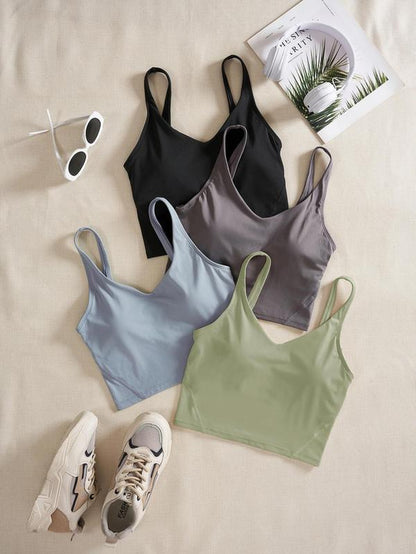 Women'S Solid Sports Bra, Quick Drying Breathable Comfortable Crop Cami Top for Yoga Gym Workout Running, Ladies Sportswear Clothing for Indoor Outdoor Wear