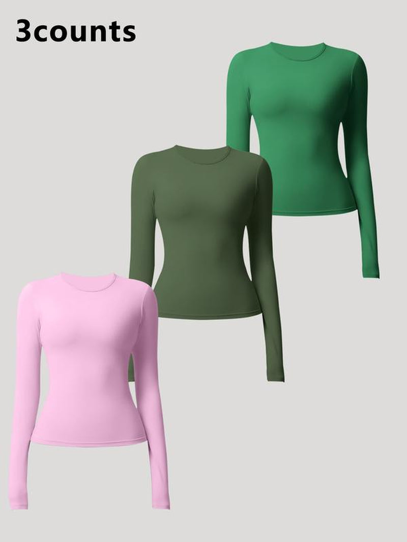 Women'S Seamless Long Sleeve Yoga Top Set, Sporty Woven Fabric, Thin Fit, Ideal for All Seasons, Running & Gym Wear