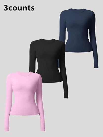 Women'S Seamless Long Sleeve Yoga Top Set, Sporty Woven Fabric, Thin Fit, Ideal for All Seasons, Running & Gym Wear