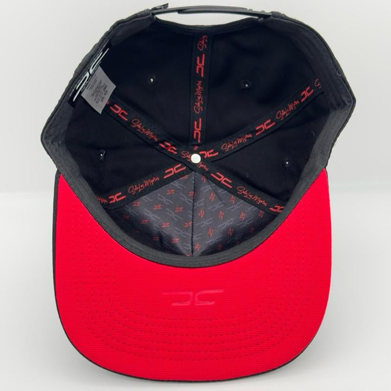 Black/Red Lightning Bolt Flat Snapback Cap