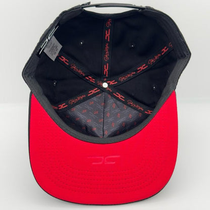 Black/Red Lightning Bolt Flat Snapback Cap