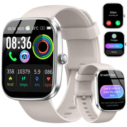 Smartwatch with Built-In AI Chatbot (Calls Received/Made), 1.91-Inch Unisex Model, Supports over 112 Fitness Activity Tracking, Calorie Burn/Sleep Monitoring, IP68 Waterproof Pedometer, Compatible with Android and Ios Systems.