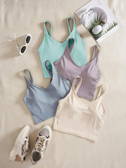 Women'S Solid Sports Bra, Quick Drying Breathable Comfortable Crop Cami Top for Yoga Gym Workout Running, Ladies Sportswear Clothing for Indoor Outdoor Wear