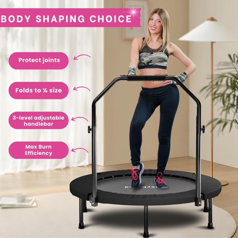 Foldable Trampoline with Adjustable U-Bar Handle – 40Inch, Quiet Bouncing for Motor Skill Training, 32 High-Quality Springs, Easy to Store